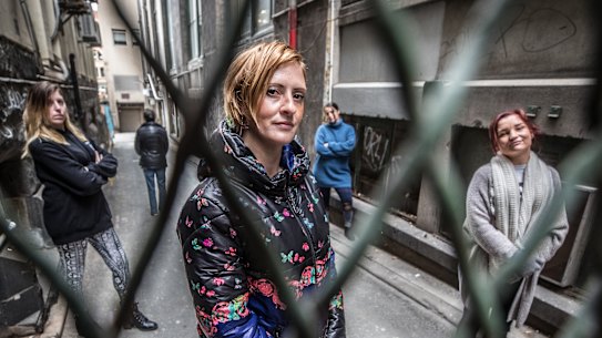 Nina (centre), who was locked up on remand for drug and minor weapons offences after a history of domestic violence, is joined by (left to right) Sara, D, Liz and Jess.