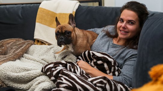 Ashley Williams with some of her blankets.