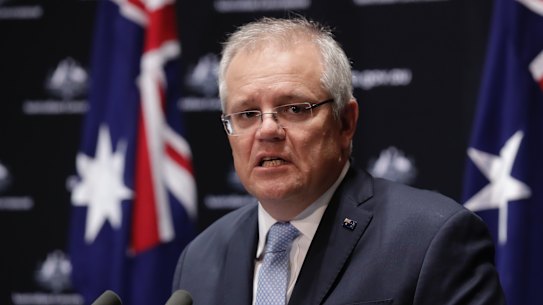 Prime Minister Scott Morrison addresses the media.