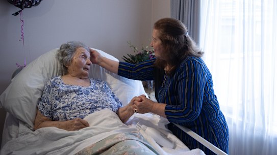 Vittoria Primerano turned 100 last month. Daughter Maria Sampey has brought her home, from an aged facility, care so Vittoria can die at home.