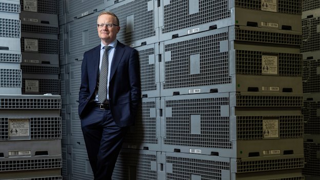 Philip Lowe in the bank’s Martin Place money vault. 
To make the air bearable for visitors, extractor fans are activated days in advance.