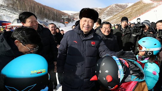 Chinese President Xi Jinping meets children attending skiing camps as he inspects preparatory work for the Beijing 2022 Winter Olympic Games. 