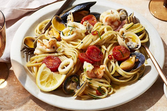 You can use marinara mix, adding extra prawns or shellfish to make it feel more luxe.