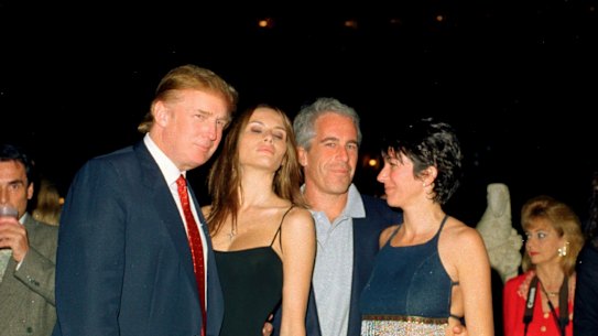 Donald Trump, his then wife-to-be, Melania Knauss, with Jeffrey Epstein and Ghislaine Maxwell in Florida in 2000.