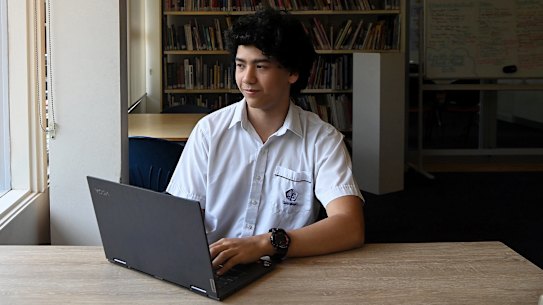 Glenaeon Rudolf Steiner Year 12 student Maadi Prasad at the Middle Cove campus, NSW. October 10, 2023. 