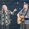 Dobe Newton (left) and Roger Corbett, aka The Bushwhackers, perform on The Voice, and land a spot on Jessica Mauboy’s team.