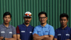 Standing left to right are Ming Temba Sherpa, Halung Dorchi Sherpa, Tashi Lakpa Sherpa and Pasang Nurbu Sherpa during a press before leaving for Mount Everest.