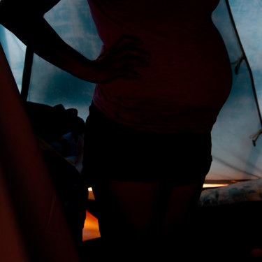 Gema Blasco inside her tent at Pioneer Park. 