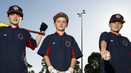 Baseball triplets Hudson, Fletcher and Spencer Dobb.