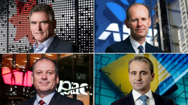 The big four chiefs (clokwise from top left): NAB’s Ross McEwan,  ANZ’s Shayne Elliott, CBA’s Matt Comyn and Peter King from Westpac.