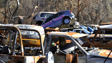 Burnt out cars from the Marysville fires.