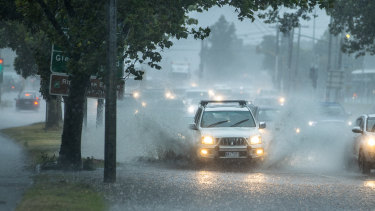 Flooding on the Nepean Highway near St Kilda on Friday. 