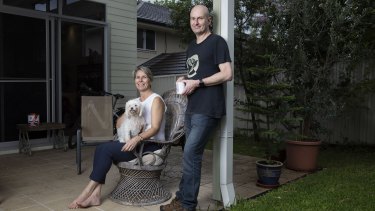 Jessica Stewart and her husband Chris Gentle at their Gladesville home in Sydney’s inner west.  They believe that spiralling property prices are not good for them or their three children. 
