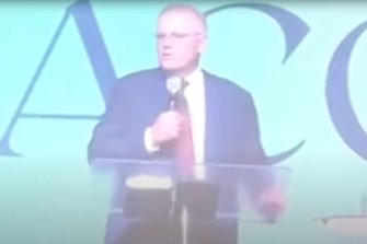 Australian Prime Minister Scott Morrison at the Australian Christian Churches conference at the Gold Coast in April 2021.