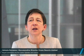 Crown director Toni Korsanos during her inquiry hearing at the Royal Commission into the casino operator in July this year. 
