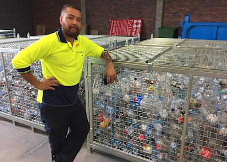 Some of the 2 billion containers returned by Queenslanders await recycling in West End. 