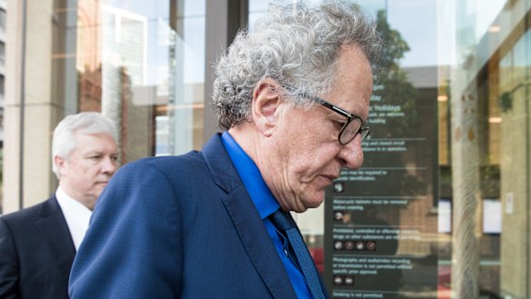 Geoffrey Rush arrives at the Federal Court for his defamation case.