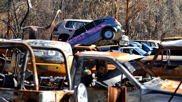 Burnt out cars from the Marysville fires.