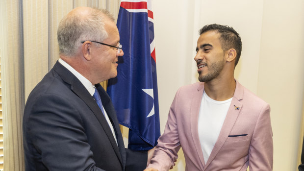 Prime Minister Scott Morrison and Hakeem Al-Araibi.