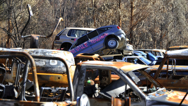 Burnt out cars from the Marysville fires.