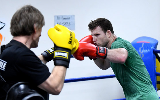 Jeff Horn training at the Stretton Boxing Club earlier this month.