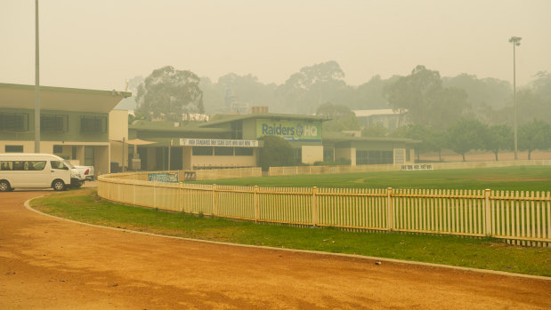 Smoke shrouds Raiders HQ in Canberra.