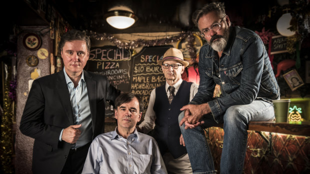 The Doug Anthony Allstars:  (l-r) Former member Richard Fidler, Tim Ferguson, Fidler's replacement Paul Livingston and Paul McDermott.