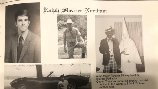 Ralph Northam's yearbook page containing the controversial "blackface" photograph. 