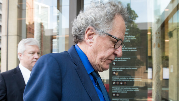 Geoffrey Rush arrives at the Federal Court for his defamation case.
