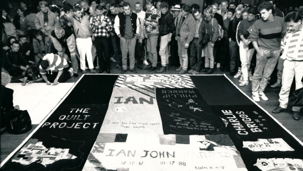 The Melbourne leg of a worldwide AIDS vigil at the Town Hall in May 1989.
