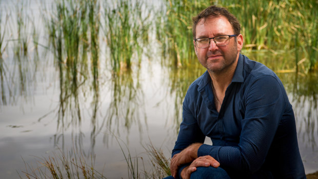 Professor Ross Thompson, who is concerned by the contamination of waterways with pharmaceutical waste, beside Lake Ginninderra.