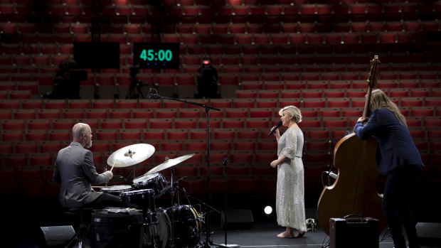 Emma Pask performed for at an empty Opera House for a live streamed event.