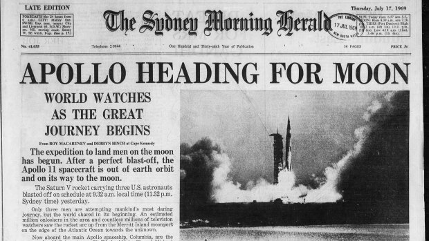 Apollo Heading for the Moon. The front page of the Herald, 17 July 1969.