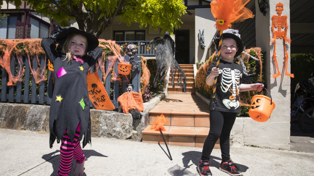 A Halloween haven: Edward Fuzes and Anna Brandweiner, both aged 4, on Third Avenue in Willoughby.