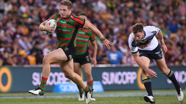 George Burgess makes a rampaging run against the Cowboys on Sunday.