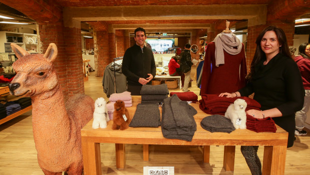 Boaz and Sharon Herszfeld, Creswick Woollen Mills owners at their new store in The Block in Melbourne. 