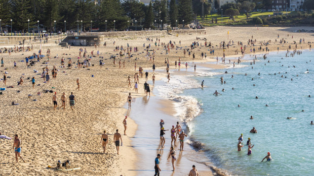 Crowds flocked to Coogee Beach on Anzac Day.