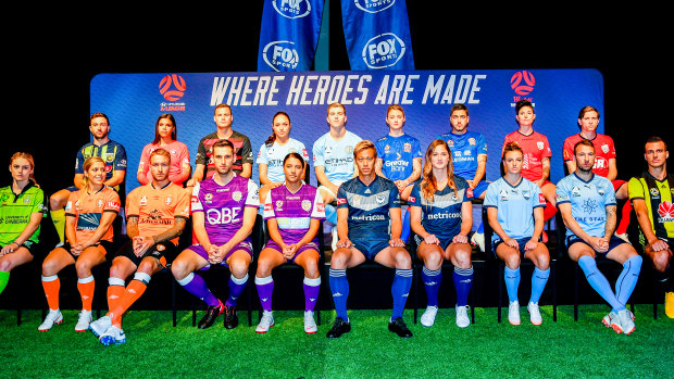 Players from the A-League and W-League at yesterday's season launch.