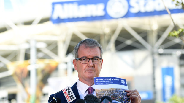 NSW Labor leader Michael Daley speaks to the media outside Allianz Stadium in Moore Park on Monday.
