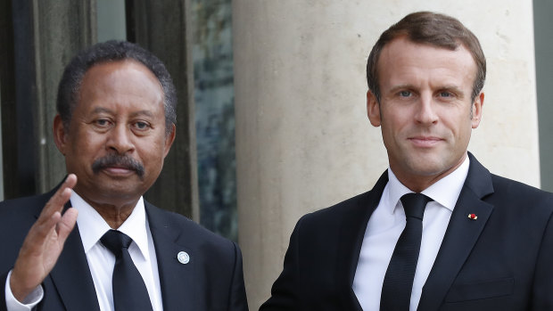 Sudanese Prime Minister Abdalla Hamdok with French President Emmanuel Macron in Paris last year.