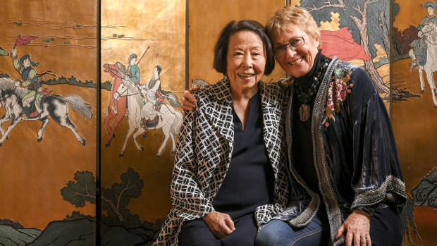 Takako Comber (left), 91, and Gill Shaddick, 72, who lived together in Hong Kong 45 years ago.