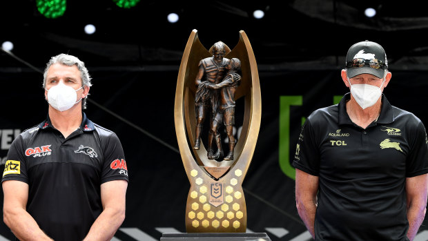 Rival grand final coaches Ivan Cleary and Wayne Bennett face off.