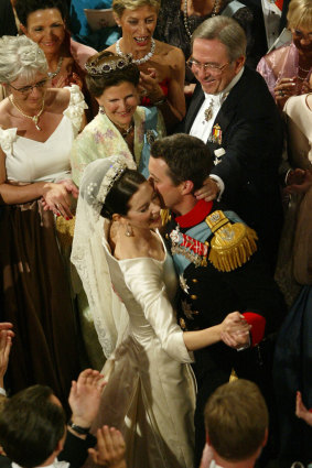 Princess Mary and Prince Frederik during the wedding waltz, Fredensborg Palace, May 14, 2004.  