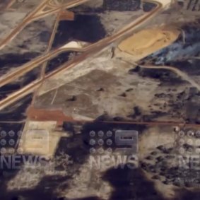 Aerial footage captured the fire burning alongside the half-built track.