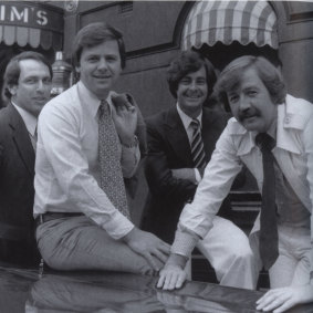 Gerald Stone, left, in 1979 with his original 60 Minutes reporting team: Ray Martin, Ian Leslie and George Negus. 