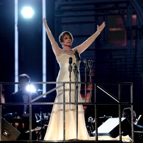 Patti LuPone performs <i>Don't Cry For Me Argentina</i>during a tribute to Leonard Bernstein and Andrew Lloyd Webber at the 60th annual Grammy Awards at Madison Square Garden on January. 28, 2018, in New York. 