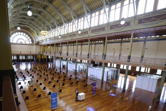 The mass vaccination centre at Melbourne’s Royal Exhibition Building.