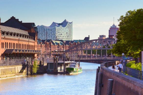 Hamburg and the Elbe River.