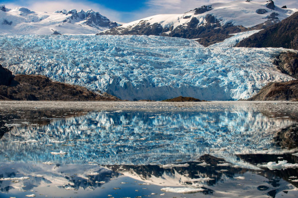 Breathtaking landscapes … El Brujo Glacier on the edge of the Sarmiento Channel, Patagonia.