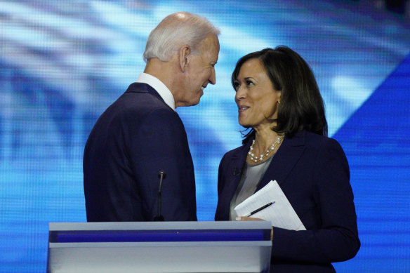 Joe Biden and Harris after a Democratic presidential primary debate in 2019. 